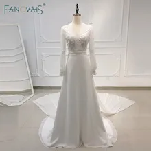 Элегантный Boho свадебный наряд V шеи с длинными рукавами свадебное пляжное платье Кружева Съемный Поезд Vestido de Novia