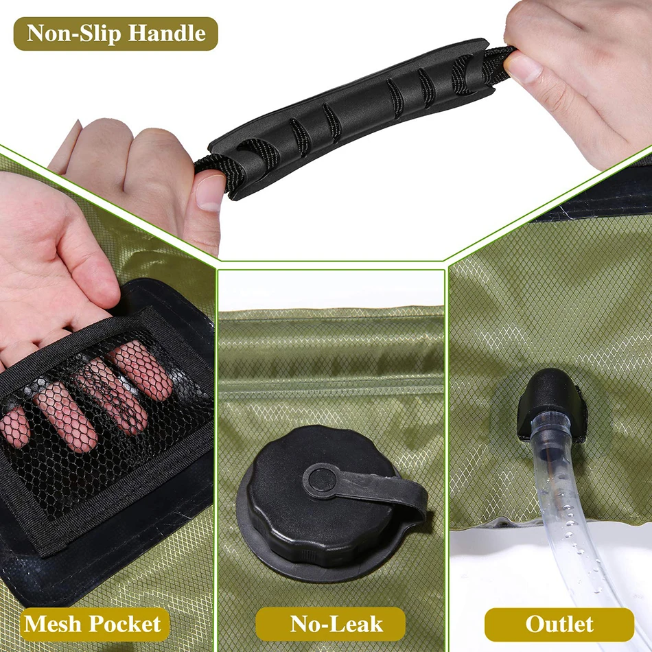 Solar Shower Bag Camping Shower 20L Solar Heating Bag with Removable Hose and On-Off Switchable Shower Head Outdoor Shower Bag