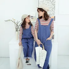 Осень, стиль, средний и большой Топ для девушек, джинсы с лямками на плечах, детская одежда, одежда для родителей и детей