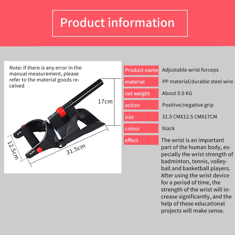 Hand Strengthener Forearm Exerciser Wrist Exerciser Hand Grip Strengthener Hand Grip Trainer Hand Grip Exerciser Trainer Adjustable Anti-slide Hand Wrist Device Power Fitness Strength Training Forearm Arm Gym Equipment