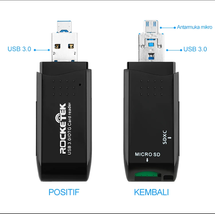 Rocketek usb 3,0 мульти 2 в 1 памяти otg телефон кард-ридер 5 Гбит/с адаптер для SD/TF micro SD для ПК компьютер ноутбук аксессуары