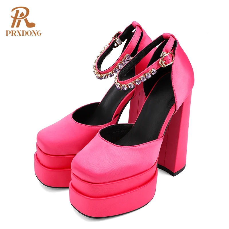 2021 New Ladies Sandals Summer Shoes Sexy Thick High Heels Thick Platform Buckle Crystal Dress Party Wedding Shoes Woman Pumps 