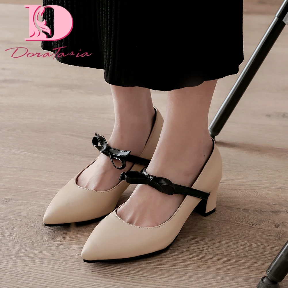 

Doratasia Hot Sale 2020 Dropship Pointed Toe Chunky Heels Shoes Woman Pumps Female Lace-Up Butterfly Party Pumps Women Shoes