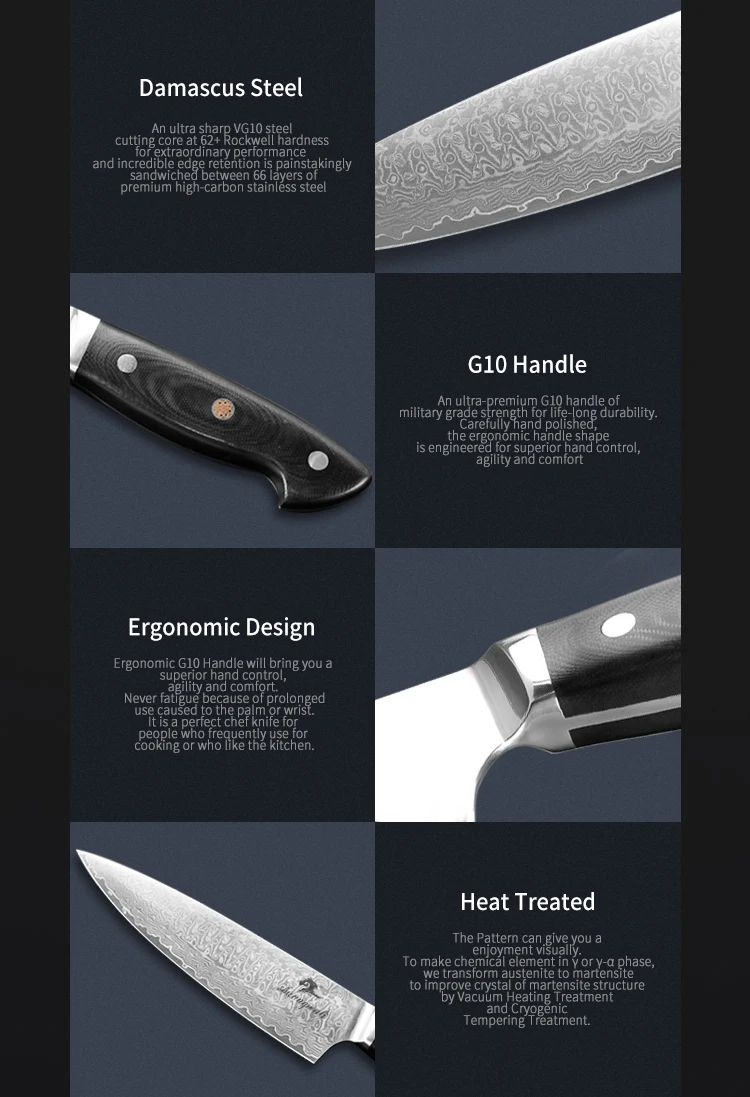 8 дюймов нож шеф-повара Дамасские стальные ножи профессиональные кухонные ножи Кливер инструмент повара G10 Ручка
