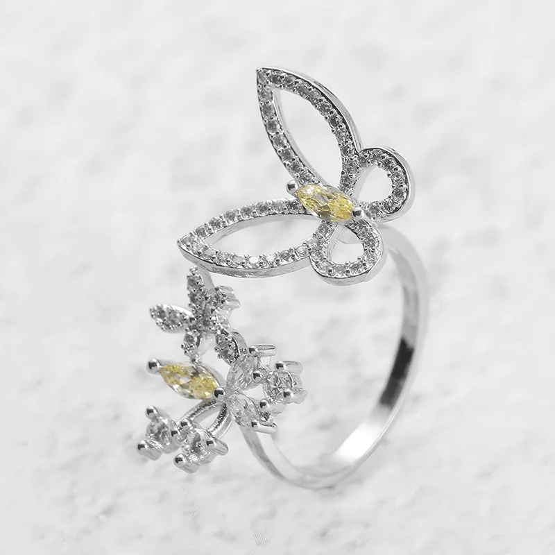 

NPKDS Designer Creative Design S925 Sterling Silver Sweet Style Personality Wild Cute Butterfly Opening Female Ring Jewelry Gift