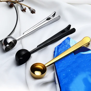 

1PC Durable Stainless Steel Spoon With Bag Clip Ground Tea Coffee Scoop Portable Bag Seal Clip Powder Kitchen Measuring Tools