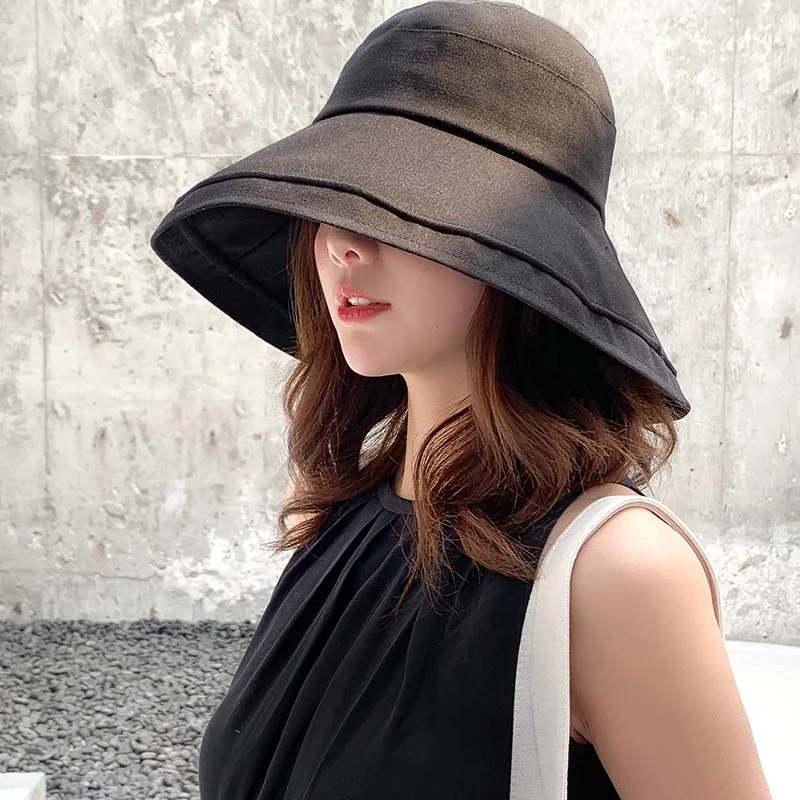 Корейский стиль, летняя модная женская шляпа от солнца для девушек, простая женская складная шляпа из хлопка и льна с широкими полями, пляжная шляпа для отдыха на открытом воздухе