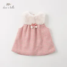 Dave bella/зимнее клетчатое платье-майка на молнии с бантом для маленьких девочек; DBM11725; детское праздничное платье; одежда в стиле Лолиты для малышей