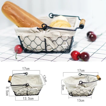 

Wrought Iron Storage Basket Metal Portable Vegetable Fruit Bread Baskets With Cloth Snack Candy Organizer Kitchen Accessories
