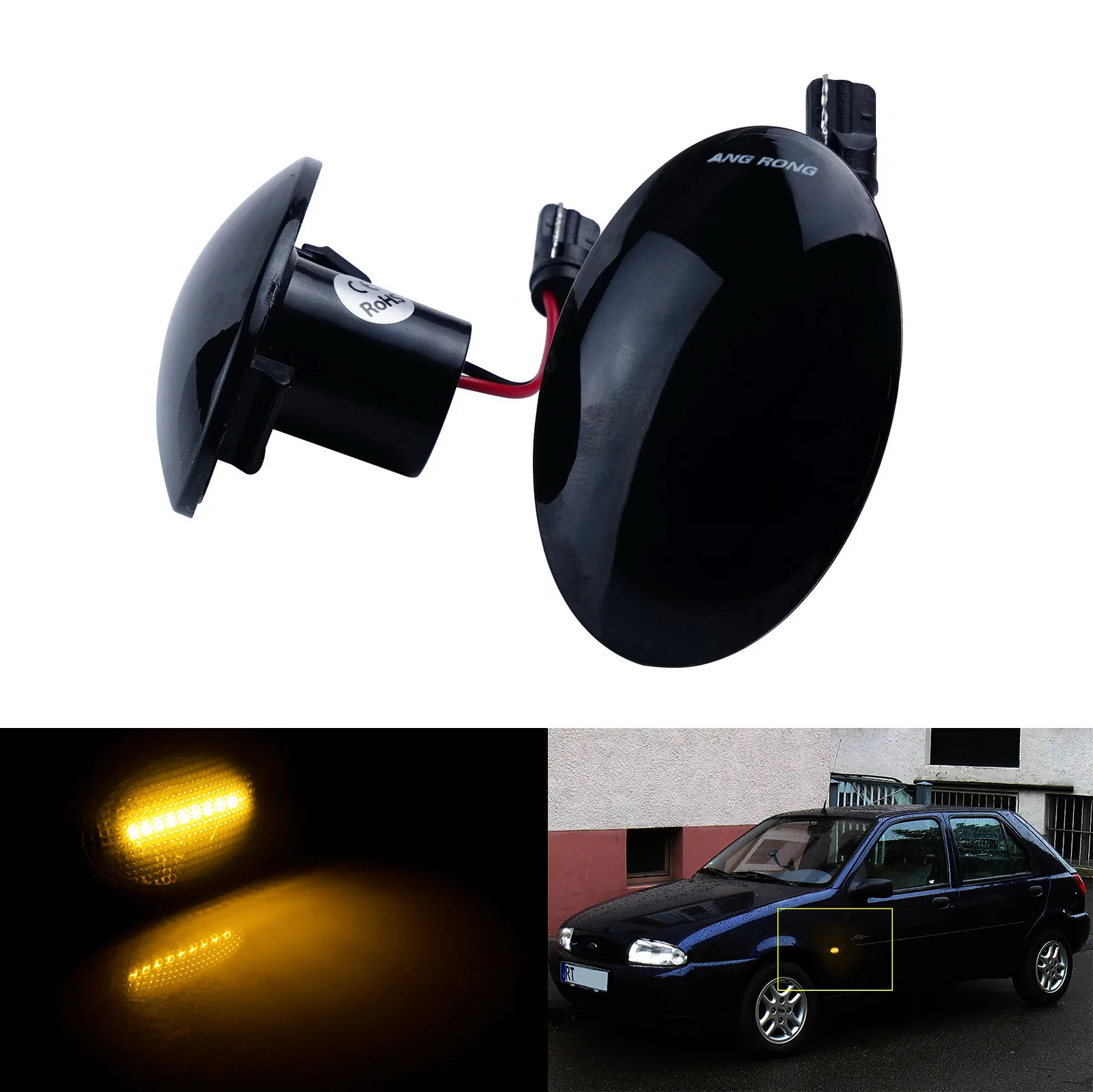 

ANGRONG 2x Янтарный Светодиодный Боковой индикатор, повторитель света, черный объектив для Ford Transit Tourneo MK 6 7 94-14