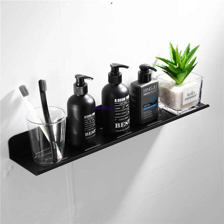 

Aluminum Black / Silver Bathroom Shelves Kitchen Wall Shelf Shower Storage Rack Bathroom Accessories 30-50cm Length