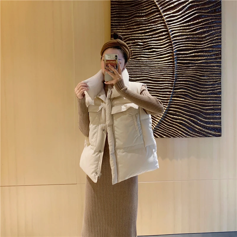 Зимний плотный женский жилет с отворотом, простой теплый женский жилет без рукавов, Женский Повседневный однотонный Тонкий однобортный жилет для женщин