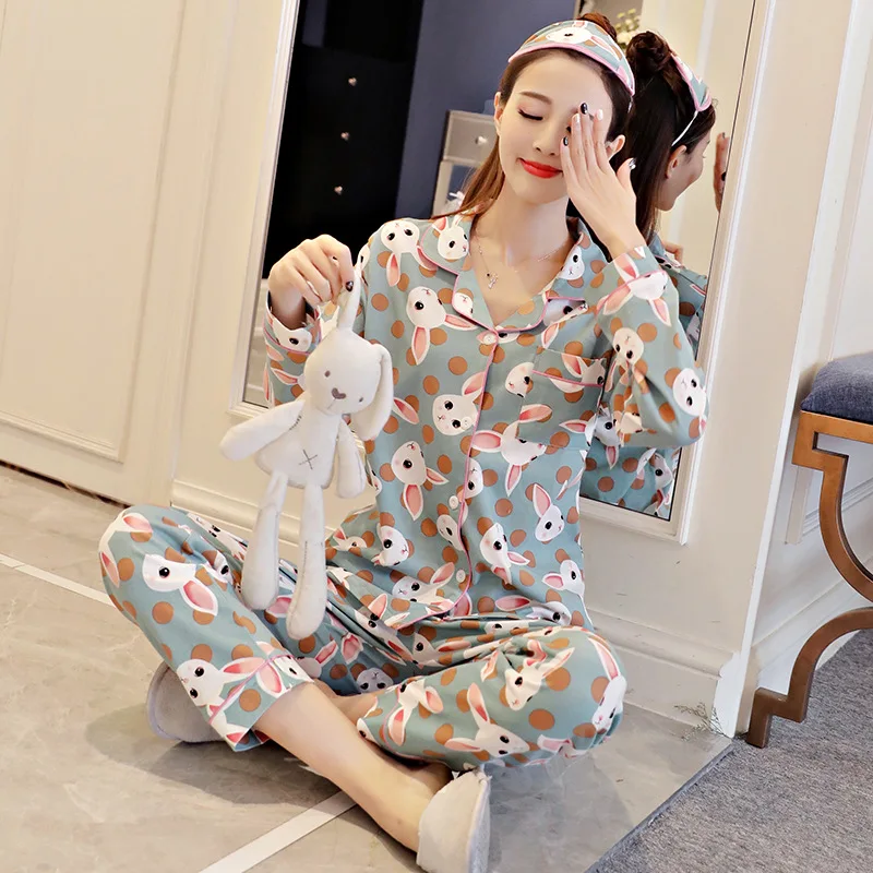 

Spring And Autumn Long Sleeve Hundred Percent Pure Cotton Pajamas Suit M-XXL Floor Rabbit Price Control Minimum 68 Yuan