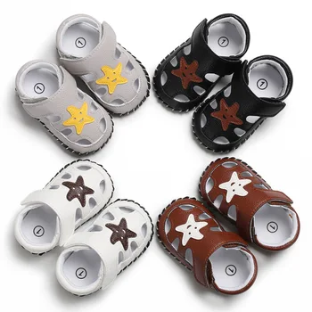 

Summer Children's Star First Walkers Leather Covered-toes Soft Newborn Little Kids Toddler Shoes Baby Girls Boys Cut-outs Flats