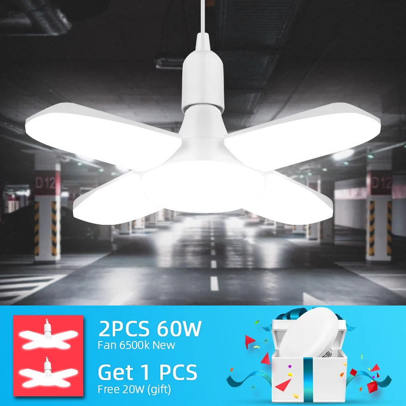 Super Bright Industrial Lighting 60W E27 Led Fan Garage Light 360 Degrees Deformable Led High Bay Industrial Lamp For Workshop