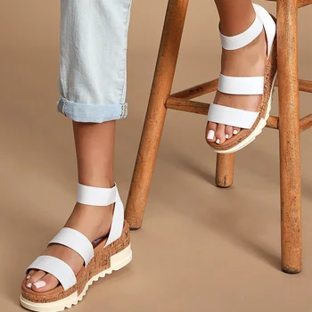 

EOEODOIT Women Sandals Flat Platform Elastic Stretchy Fabric Cozy Plus Size Shoes Female Summer Wedges Sandals Open Toe