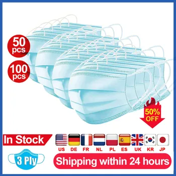 

50pcs/100pcs Disposable Medical Mask 3 Layer Ply Filter Mask mouth Face Mask Filter Safe Breathable Surgical Protective Masks