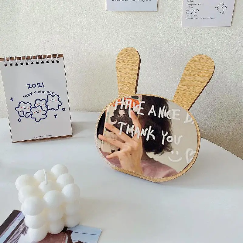 Korean Ins Cute Bear Wooden Makeup Mirror Table Mirror Animal Hd Single-sided Dressing Beauty Dormitory Desktop