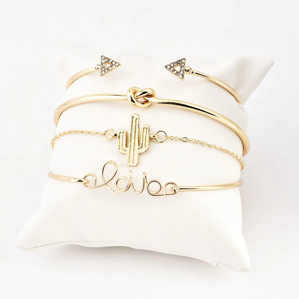 

Bracelet Love Letter Gift Round Vintage Triangle Knot Party Retro Unique Charm Jewelry 4pcs/set Cactus Chain
