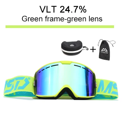 green ski glasses Mosodo, мужские и женские лыжные очки, двухслойные, анти-туман, УФ, большая Лыжная маска, очки для катания на лыжах, сноуборде, лыжные очки - Цвет: green ski glasses