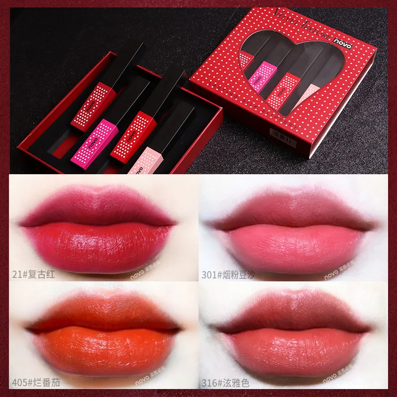 

New 4 Colors Lipstick Set Waterproof Matte Lipstick Long Lasting Makeup Batom Matte Lip Stick Kit Velet Pigment
