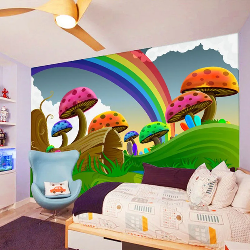Foto Kustom Wallpaper 3d Kartun Rainbow Jamur Lucu Lucu Lukisan Dinding Kamar Anak Anak Kamar Bayi Kamar Tidur Dinding Dekorasi Kertas Dinding Wallpaper Aliexpress