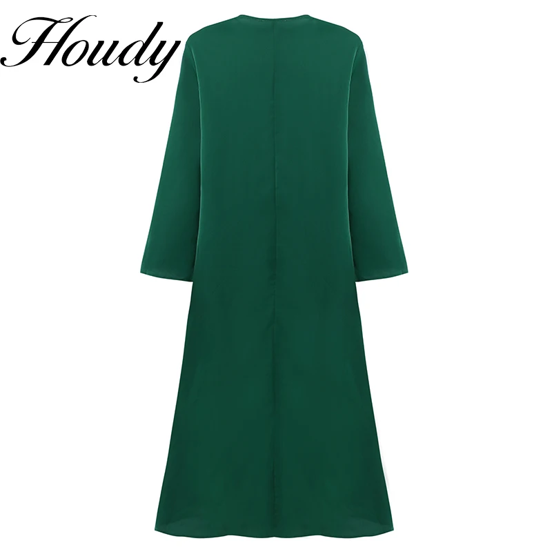 New Spring Summer Women Dress Large Size Loose Oneck Pattern Embroidery Long Skirt Trumpet Sleeves Green Temperament Long Skirt
