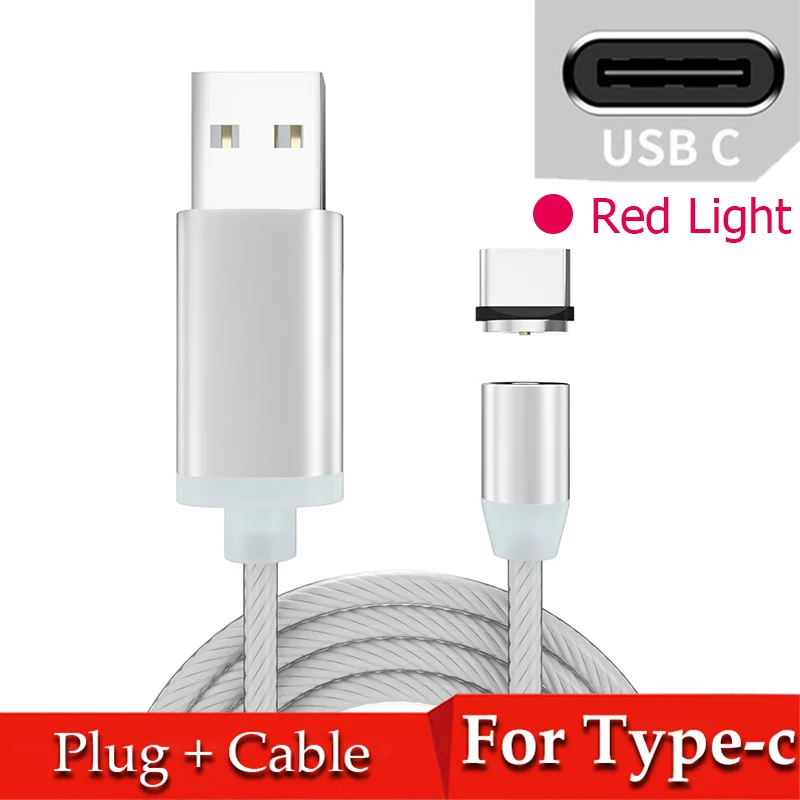 Световой поток магнитного освещения 8 Pin USB кабель для iPhone XR X 7 8 Micro USB зарядное устройство Быстрая зарядка магнит зарядка USB-C тип-c - Цвет: Red for Type-c