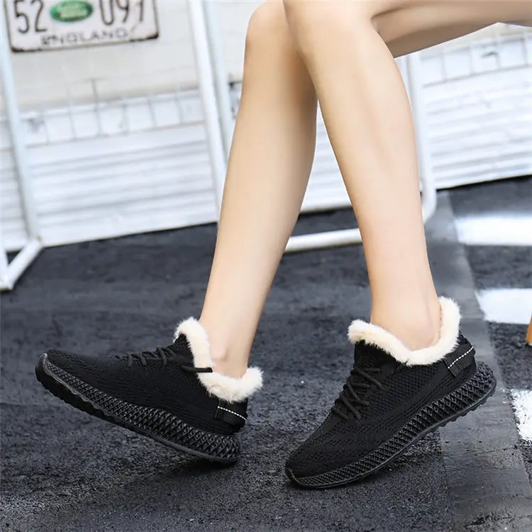 Winter Fur Shoes Women Sneakers Winter Plush Warm Ladies Platform Shoes Lace-up Pink Comfortable Vulcanized Sneakers Female