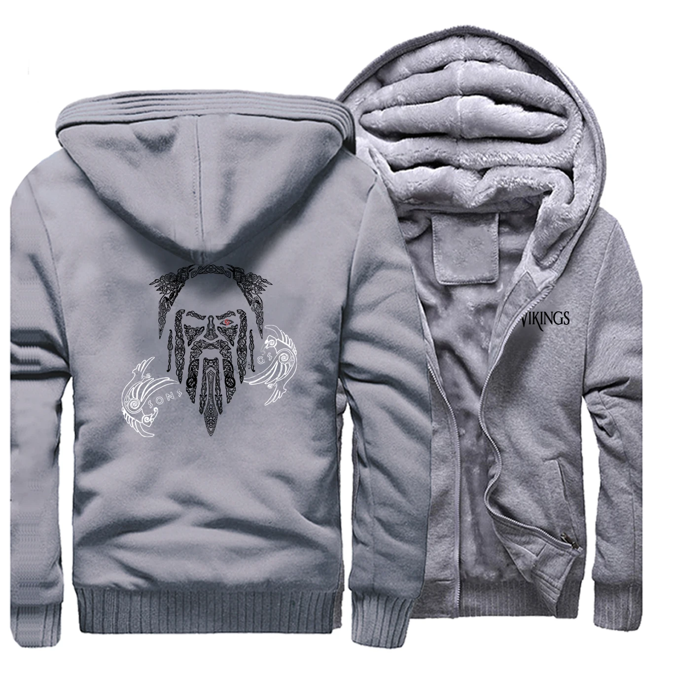 Теплая одежда Vikings, новое пальто, плотное, смешное, зима, реглан, мужские толстовки, Ретро стиль, принт, молния, мода, хип-хоп, уличная одежда - Цвет: Gray 1