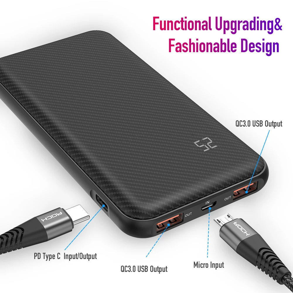 Jellico, быстрая зарядка, внешний аккумулятор 10000 мА/ч, двойной USB QC3.0 PD, внешний аккумулятор, зарядное устройство с цифровым дисплеем, повербанк