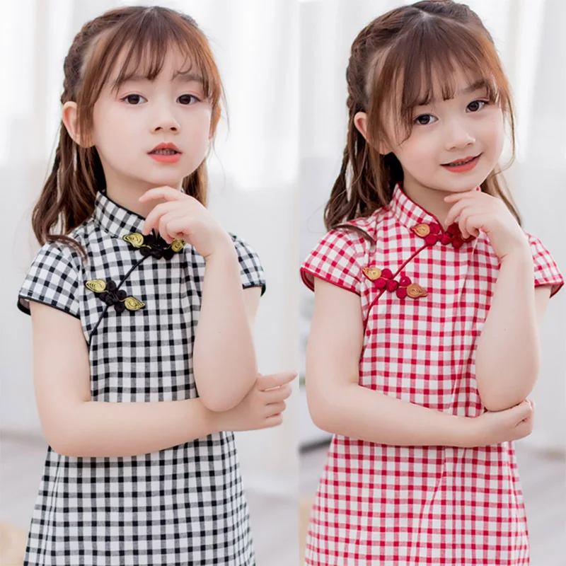 Детская одежда для выступлений Cheongsam; Новинка года; стильный китайский костюм для девочек; клетчатое платье в стиле ретро для студентов