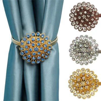 

1pcs Flower Design Magnetic Curtain Accessories Rhinestone Decorative Window Screening Tieback Retractable Metal Curtains holder