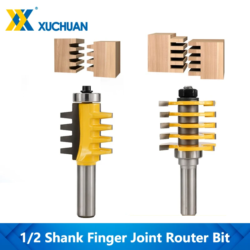 Box Joint Router Bit Adjustable 5 Blade 3 Flute 1/2" Shank Woodworking Cutter 