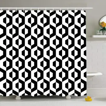 

Shower Curtain Set with Hooks 72x72 Op Geometric Pattern Stylish Hexagons Modern Texture Floor Wall Abstract Decorate Textures