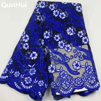 

2020 Latest French Embroidery Nigerian Lace Fabric High Quality Tulle African Laces Royal Blue Fabric Wedding French Tulle Lace