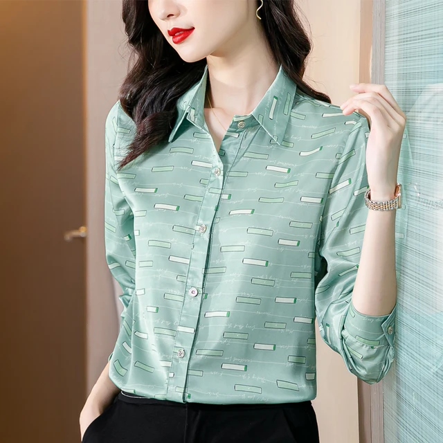 Spring New Shirts for Women Satin Long Sleeve Blouse Office Lady Fashion  Shirts Silk Women Shirt