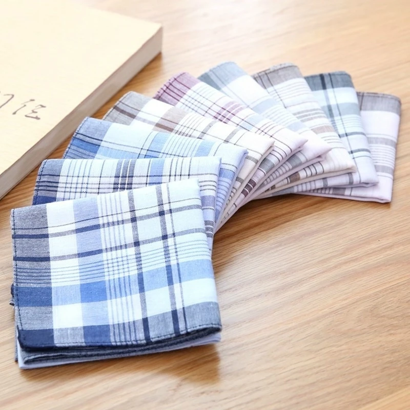 Мужской высококачественный клетчатый хлопковый платок для пожилых, квадратный шарф, винтажный мягкий потный детский маленький подарок Harajuku - Цвет: Random delivery 2P