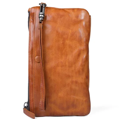 Brown Alisara, Мужской Длинный кошелек, натуральная кожа, Ретро стиль, мужской клатч, кошельки для телефона, Воловья кожа, винтажный Съемный держатель для карт, кошельки для мужчин - Цвет: Brown