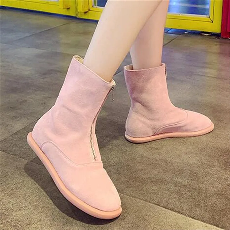 

Autumn Winter Fashion Women's Ankle Boots High Top Faux Suede Women Shoes Slip On Comfortable Women Front zipper Martin Boots