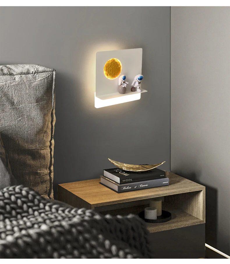 Nordic Ins Creative Astronaut Wall Lamp Round/Square Baby Sleeping Bedside Night Lights Decorative Lamps Home Lighting Daily plug in wall sconce