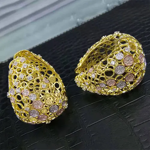 3 Tone GODKI Luxury Hollow Fat/Wide Chic Hoop Earrings For Women Earrings Jewelry Charms Elegant Full Mirco Cubic Zircon Dubai Wedding - Окраска металла: 3 Tone