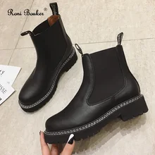 Женские кожаные ботильоны Roni Bouker черные на толстом каблуке без
