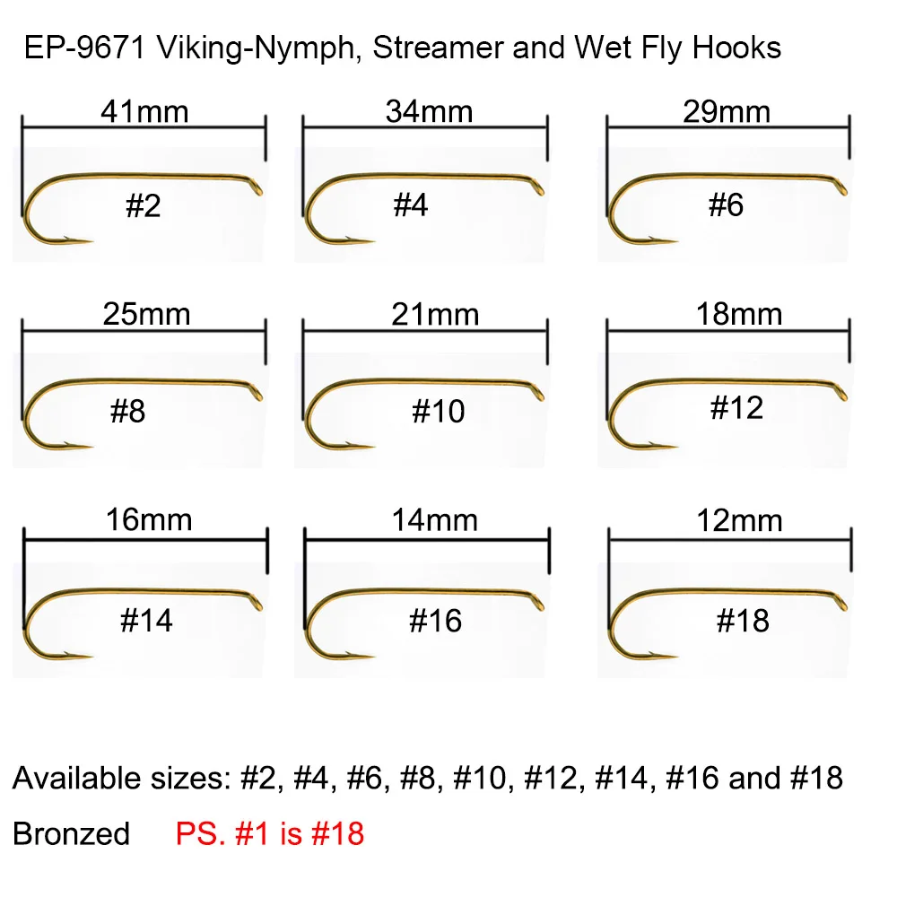 Eupheng, 100 шт., рыболовные крючки для стримера, стальная головка, Нимфа, мокрая кованая Барб, бронза, никель, муха, рыболовные крючки - Цвет: EP-9671