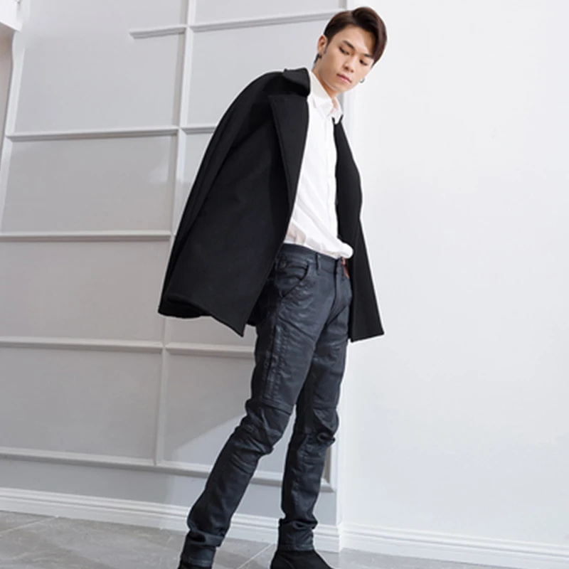 M-4XL winter lapel tide men's men's coat cloak cape long woolen student windbreaker woolen cape coat loose