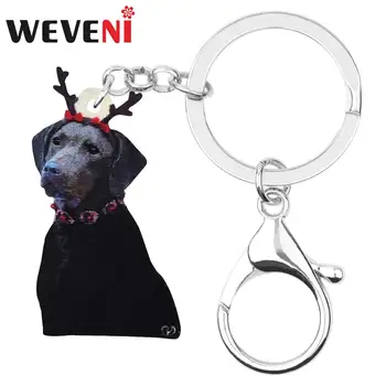 

WEVENI Acrylic Christmas Antlers Labrador Dog Key chains Animal Key Ring Bag Car Purse Wallet Keychains For Women Girls Men Gift