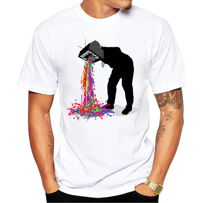 TEEHUB Hipster Vomit Męska koszulka T-shirt Moda Kolorowa pikselowa nadrukowana Krótki rękaw Casualowe koszulki Zabawna koszulka_voghion.com