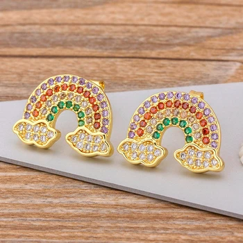 

Hot Sale Fashion Rainbow Gold Stud Bar Earrings Jewelry For Woman Girls Top Quality Copper Zircon Earrings Best Birthday Gift
