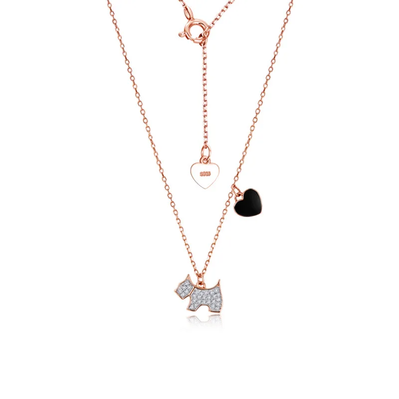 Rose Gold 45CM New genuine S925 sterling silver long necklace chain glue puppy heart-shaped Korean boutique jewelry woman gift - Цвет камня: Rose Gold 45CM