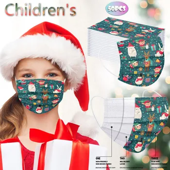 

50pc Children Mask With Design Christmas Cartoon Print Mascarilla 3 Capas Nonwove Disposable Protective Masks Breathable Masque